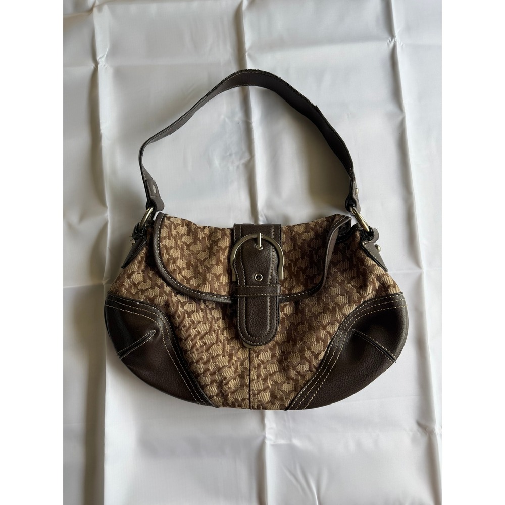 Vtg y2k New York & Company Soho Shoulder Bag Small Brown Monogram Buckle Detail